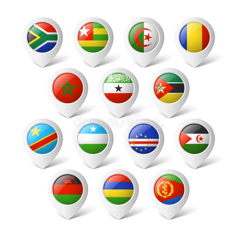 Map pointers with flags. Africa. royalty free illustration Map pointers with flags. Africa. royalty free illustration