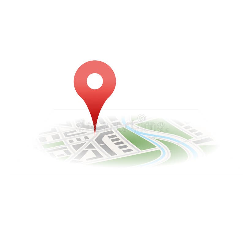 Map with red pin in perspective icon isolated