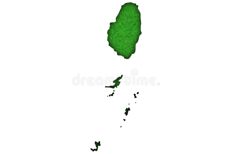 Map of Saint Vincent and the Grenadines on green felt stock illustration