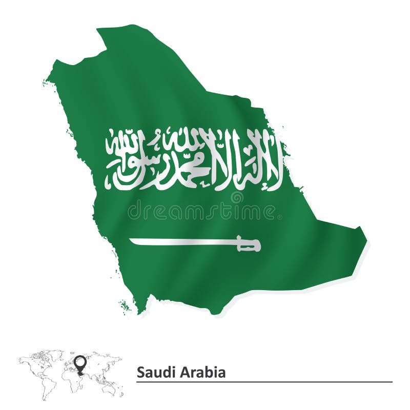 Map of Saudi Arabia with Flag Stock Vector - Illustration of green ...
