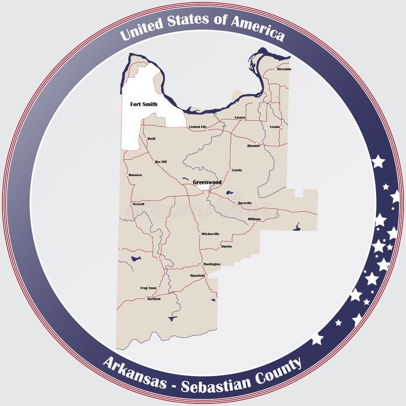 Map of Sebastian County in Arkansas stock illustration
