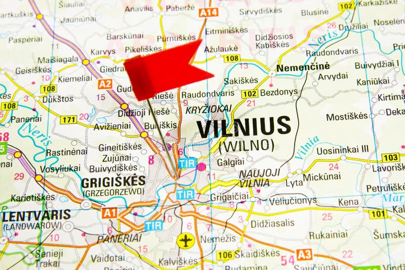 Map of the selected city Vilnius, Lithuania