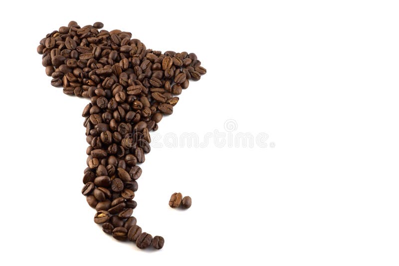 A map of south america made of coffee beans concept. Isolated. stock photo A map of south america made of coffee beans concept. Isolated. stock photo