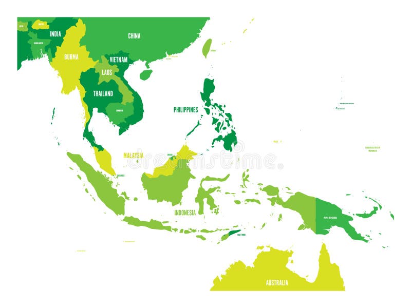 Map of Southeast Asia. Vector map in shades of green