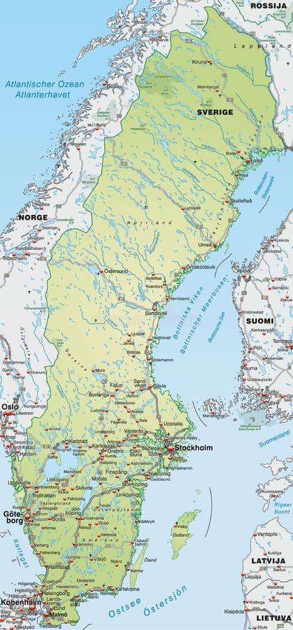 Map of Sweden with Neighboring Countries Stock Illustration