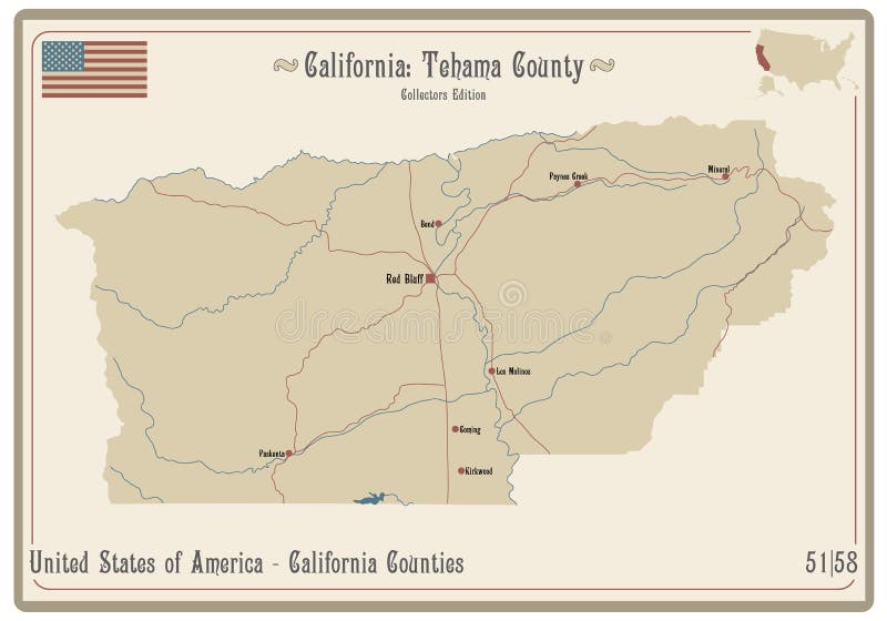Map of Tehama County in California Stock Vector Illustration of brown