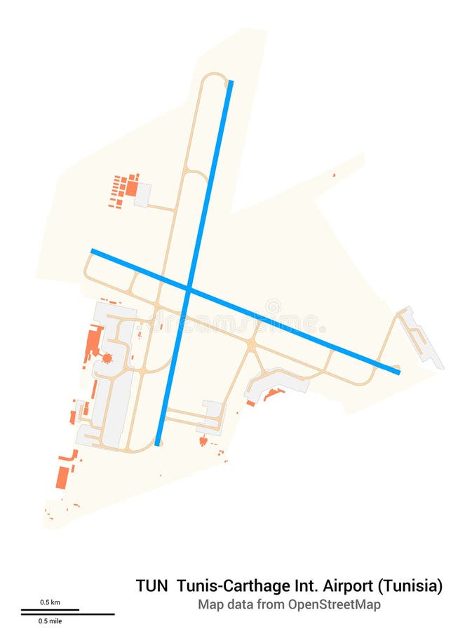 Map of TunisCarthage International Airport. IATAcode TUN Stock Image