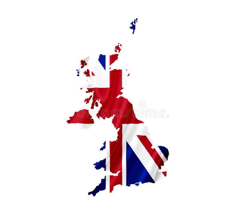 Map of United Kingdom with waving flag isolated on white