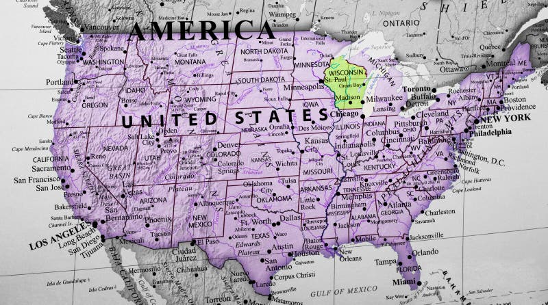 Map of United States of America highlighting Wisconsin royalty free stock image Map of United States of America highlighting Wisconsin royalty free stock image