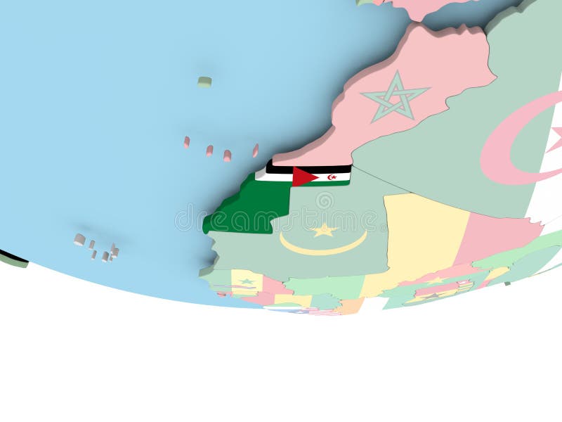 Map Of Western Sahara With Flag On Globe Stock Illustration