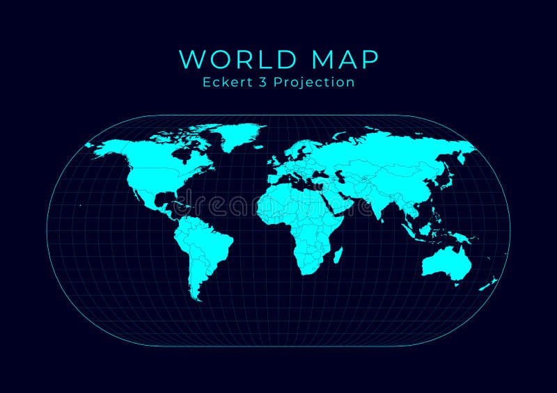 Map of The World. Eckert III projection. vector illustration