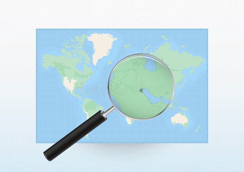 Map of the World with a Magnifying Glass Aimed at Kuwait, Searching