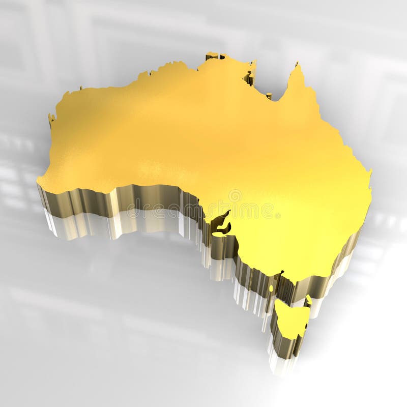 mapa 3d dourado de Austrália ilustração stock mapa 3d dourado de Austrália ilustração stock