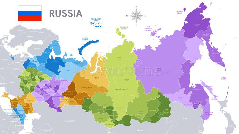 Mapa detalhado da federação russa da rússia e conjunto de navegação do mapa  do mundo ilustração vetorial plana