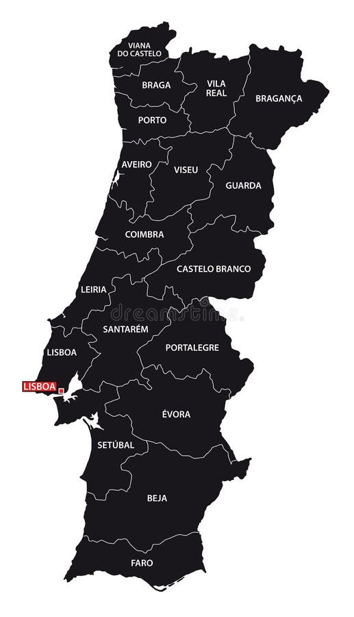 Mapa Administrativo De Portugal E Político Preto Do Vetor Ilustração do  Vetor - Ilustração de forma, naturalize: 126096409