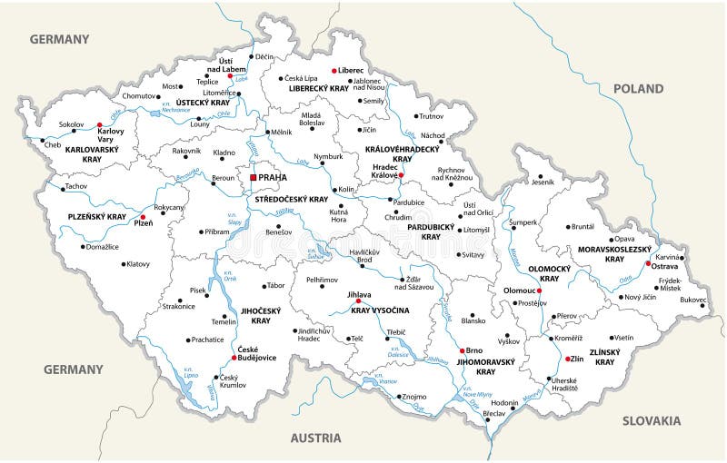 Mapa administrativo y pol?tico de la Rep?blica Checa del vector ilustración del vector Mapa administrativo y pol?tico de la Rep?blica Checa del vector ilustración del vector
