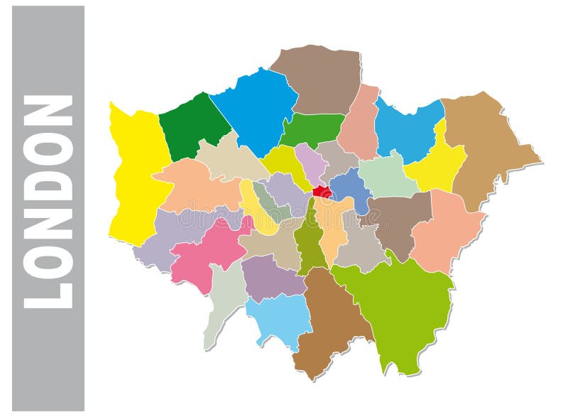 Mapa administrativo y político de Londres colorido stock de ilustración Mapa administrativo y político de Londres colorido stock de ilustración