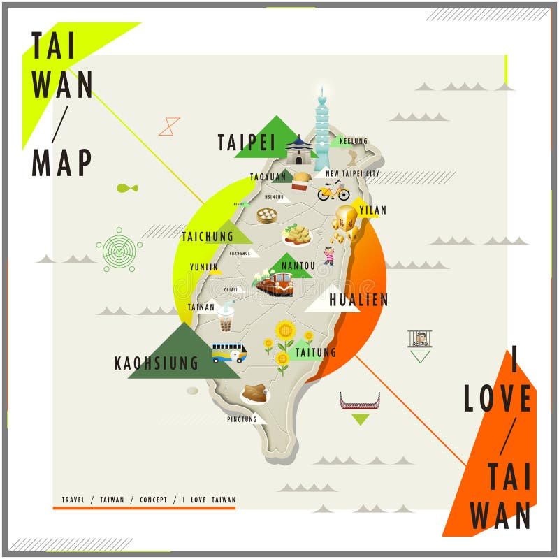 Mapa adorable del viaje de Taiwán