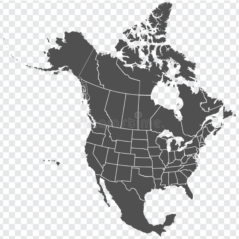 Map of North America. Detailed map of North America with States of the USA and Provinces of Canada. Template. Stock vector. EPS10. Map of North America. Detailed map of North America with States of the USA and Provinces of Canada. Template. Stock vector. EPS10