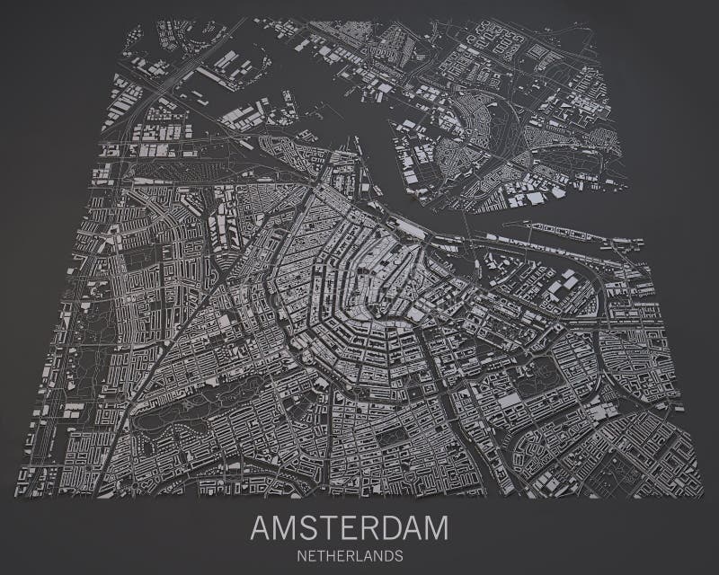 Mapa Amsterdam, satelitarny widok, mapa w negatywie, holandie ilustracji Mapa Amsterdam, satelitarny widok, mapa w negatywie, holandie ilustracji