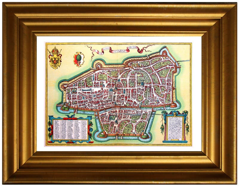 Mapa antiguo de la ciudad en el marco imagen de archivo Mapa antiguo de la ciudad en el marco imagen de archivo
