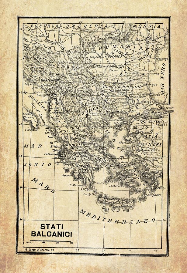 Mapa antiguo de la península balcánica