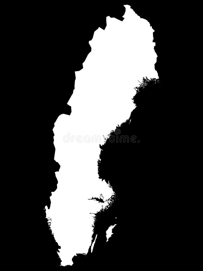 Ejemplo del vector del mapa blanco de Suecia en fondo negro