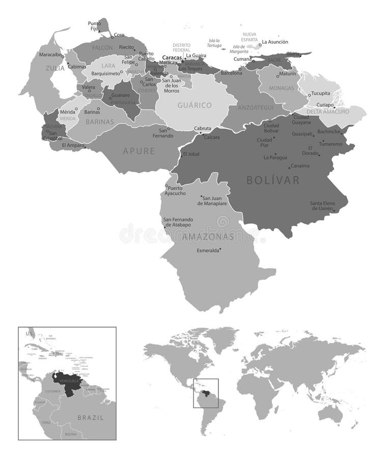 Mapa Blanco Y Negro Altamente Detallado De Venezuela Ilustración Del