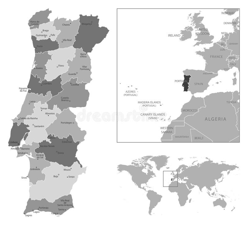 mapa-múndi abstrato arredondado com mapa de portugal detalhado