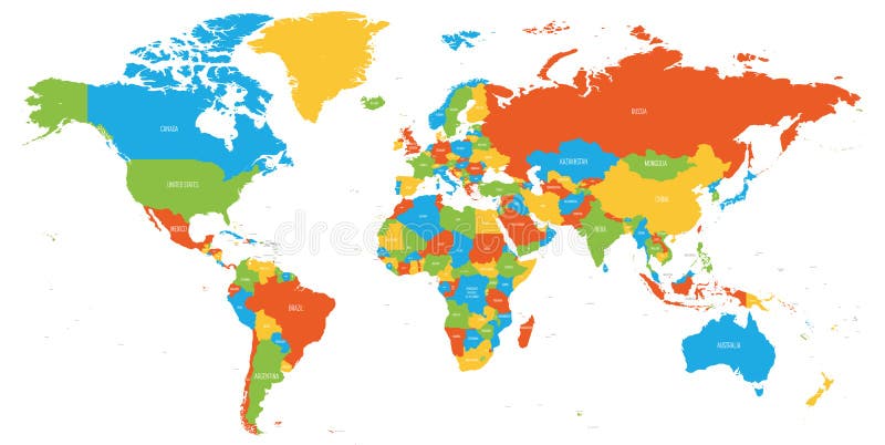 Mapa colorido del mundo Mapa pol?tico del alto detalle con nombres de pa?s Ilustraci?n del vector ilustración del vector Mapa colorido del mundo Mapa pol?tico del alto detalle con nombres de pa?s Ilustraci?n del vector ilustración del vector