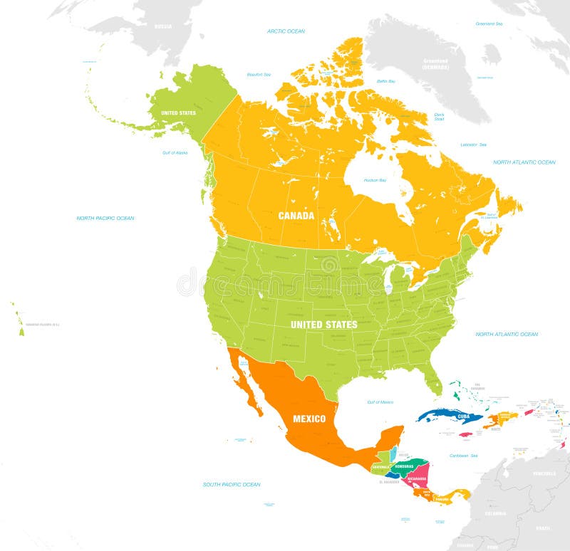 Mapa colorido do vetor do norte e da América Central