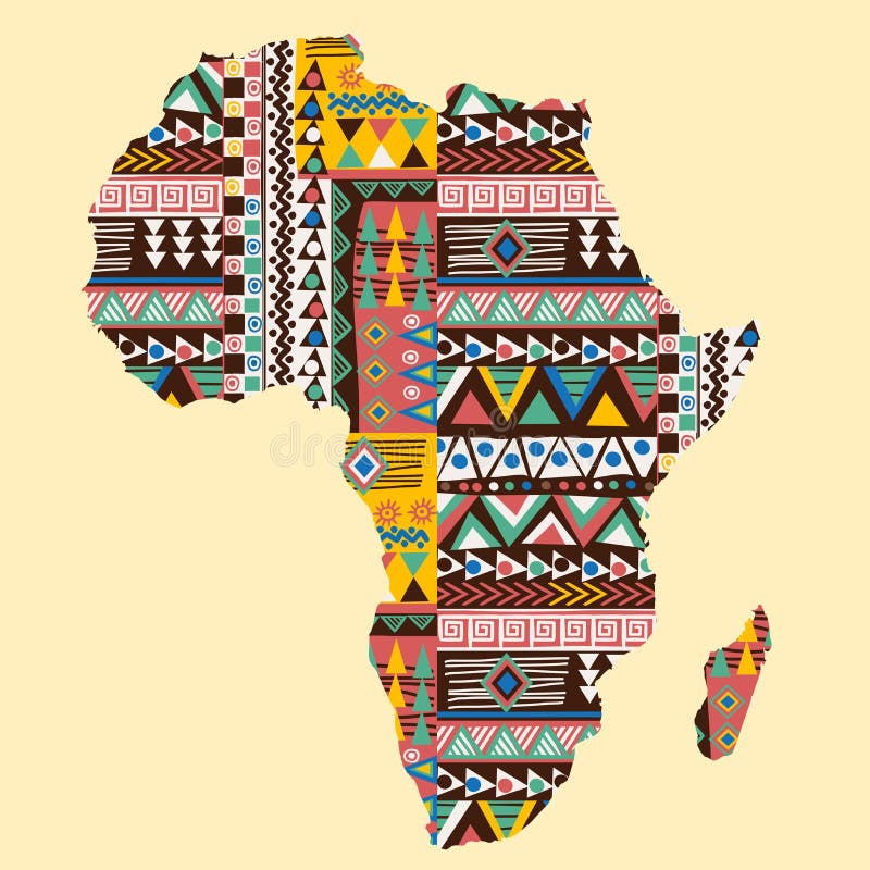Mapa continente de África adornado con el modelo étnico