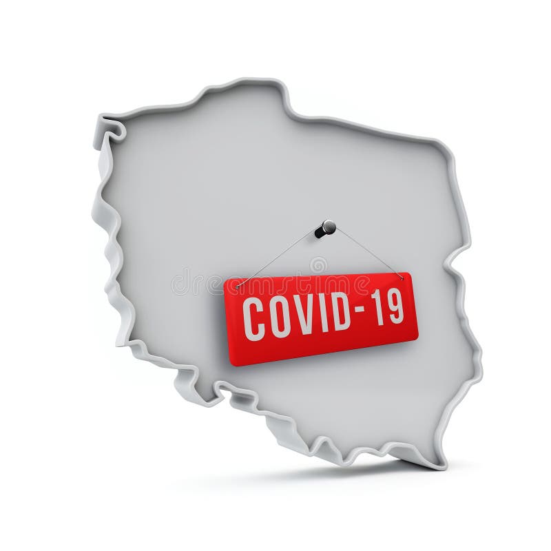 Mapa 3d simple de polonia con representación 3d de etiqueta roja covid19.