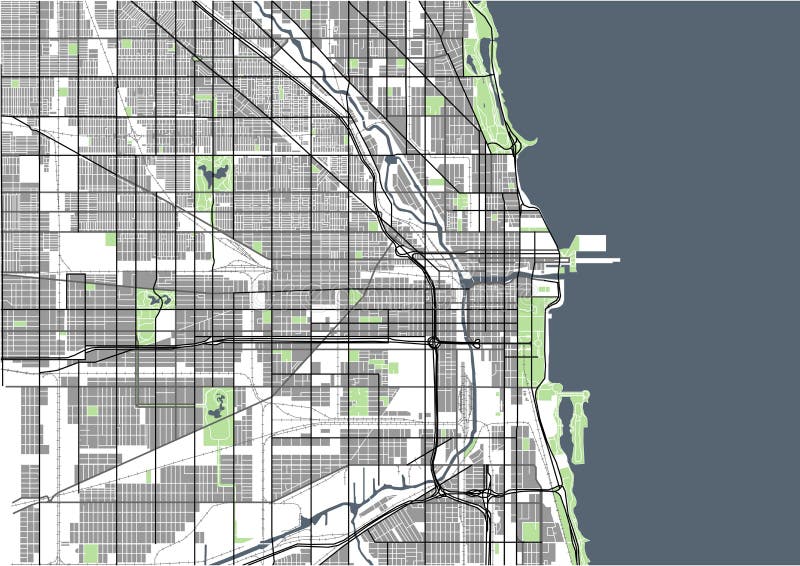 Mapa Da Cidade De Chicago, EUA Ilustração do Vetor - Ilustração de aplanar,  cartografia: 93505834