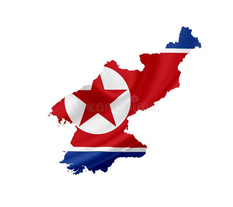 Map of North Korea with waving flag isolated on white. Map of North Korea with waving flag isolated on white