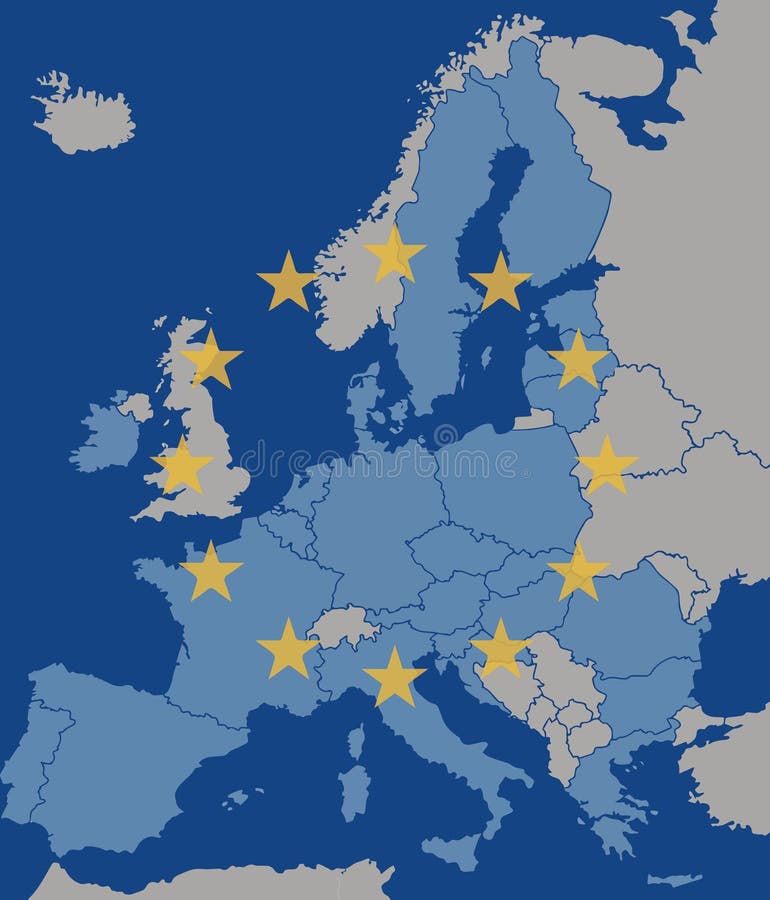 Bandeira da união europeia (ue) e adesão no fundo do mapa da