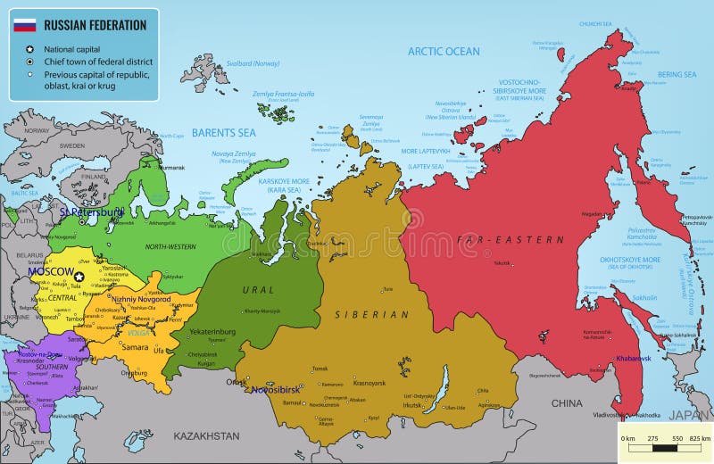 Federação Russa Detalhada Mapa Político - Arte vetorial de stock e