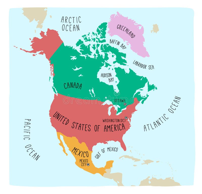 Mapa da garatuja de America do Norte