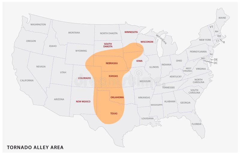 Mapa Da área De Tornado Alley No Estados Unidos Ilustração do Vetor