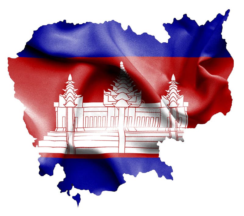 Mapa de Camboja com a bandeira de ondulação isolada no branco ilustração do vetor Mapa de Camboja com a bandeira de ondulação isolada no branco ilustração do vetor