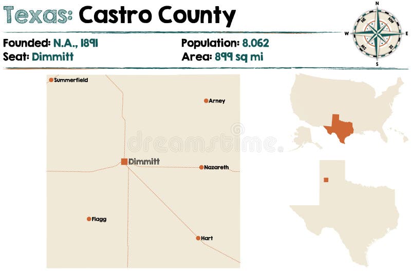 Mapa De Castro County Em Texas Ilustração do Vetor Ilustração de