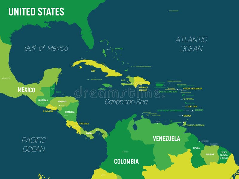 Mapa De Centroamérica - Tonos Verdes Sobre Fondo Oscuro Mapa Político ...