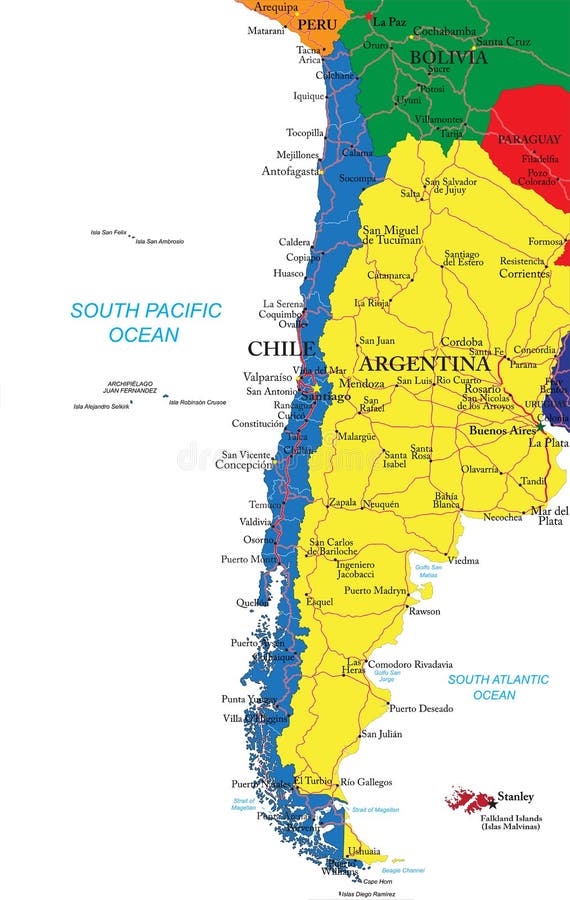 Mapa de Chile ilustración del vector. Ilustración de uruguayo - 31897706