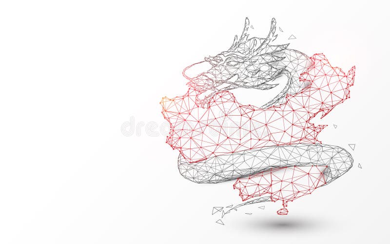 Mapa de China con el dragón chino de líneas, de triángulos y del diseño del estilo de la partícula ilustración del vector Mapa de China con el dragón chino de líneas, de triángulos y del diseño del estilo de la partícula ilustración del vector