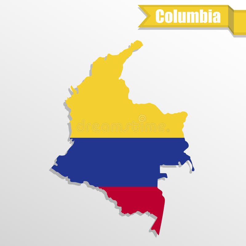 Mapa de Columbia con el interior y la cinta de la bandera libre illustration Mapa de Columbia con el interior y la cinta de la bandera libre illustration