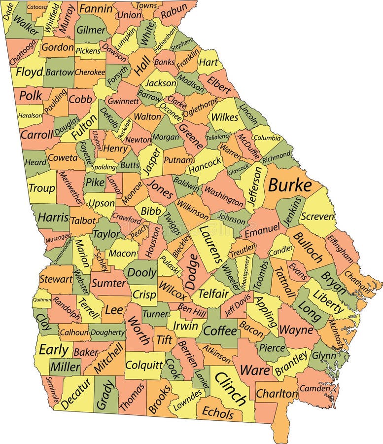 Mapa De Condados Pastel De Georgia Usa Ilustración del Vector