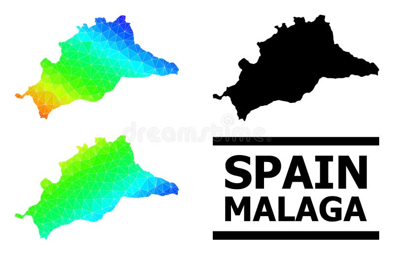 Mapa de cor espetral preenchido com triângulo da província de malaga com gradiente diagonal ilustração do vetor