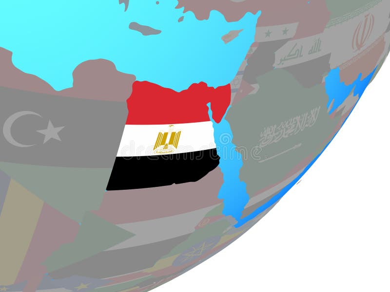 Mapa de Egito com a bandeira no globo ilustração stock