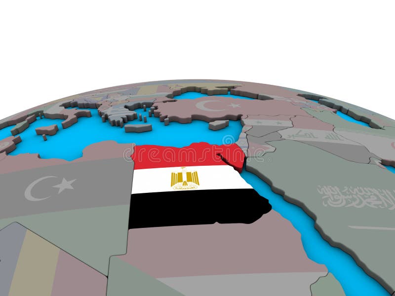 Mapa de Egito com a bandeira no globo ilustração stock