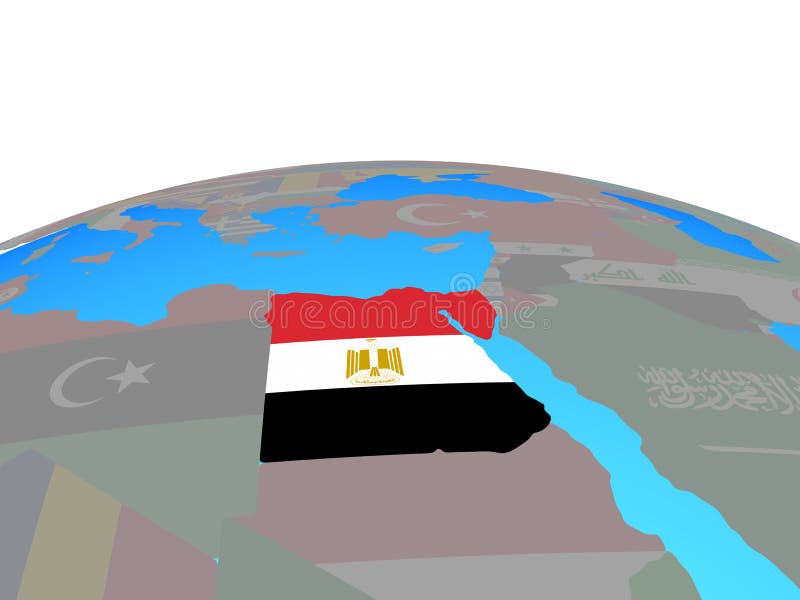 Mapa de Egito com a bandeira no globo ilustração royalty free